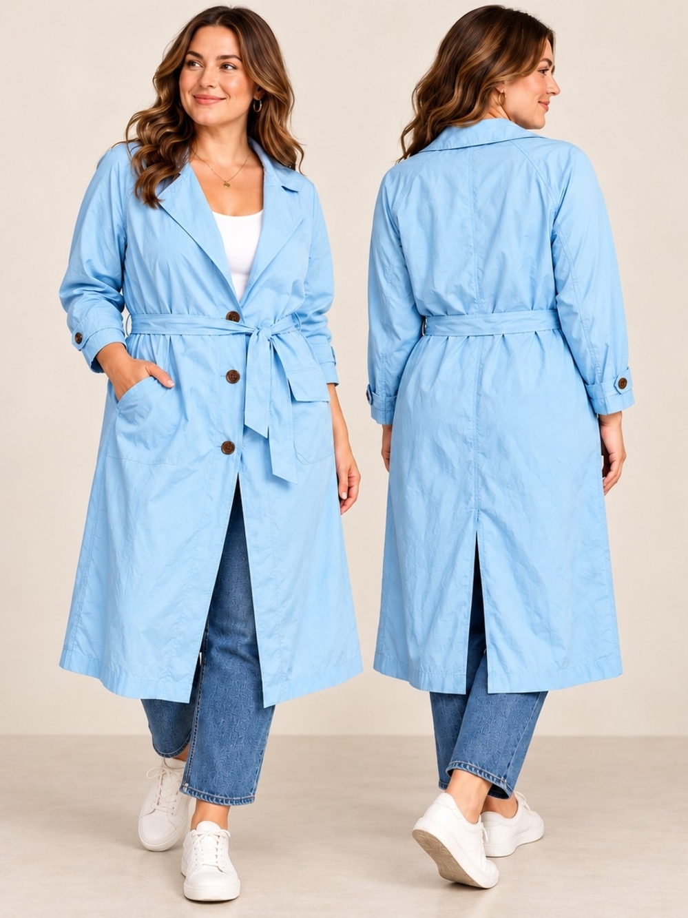 NEW A New Day XL Light Blue Trench Coat Contemporary Casual Minimalist Coastal